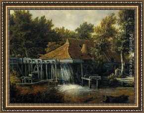 A Water Mill [detail #1] Framed Paintings - A Water Mill [detail #1] by Meindert Hobbema